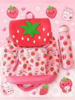 Bioworld Strawberry Milk Backpack + Water Bottle